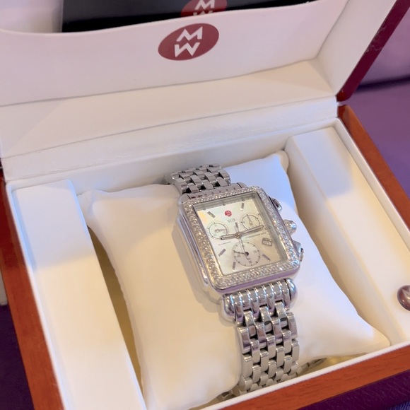 MICHELE Deco Chronograph Diamond Watch with Stainless Steel Bracelet - Picture 6 of 15